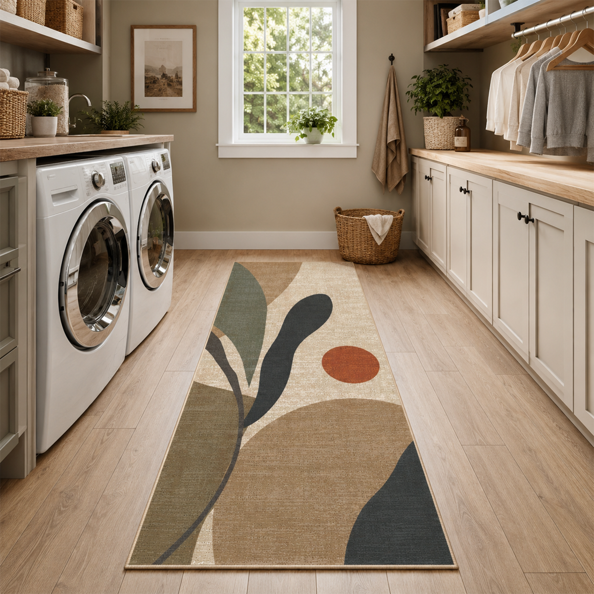Abstract Botanical Leaf Rug