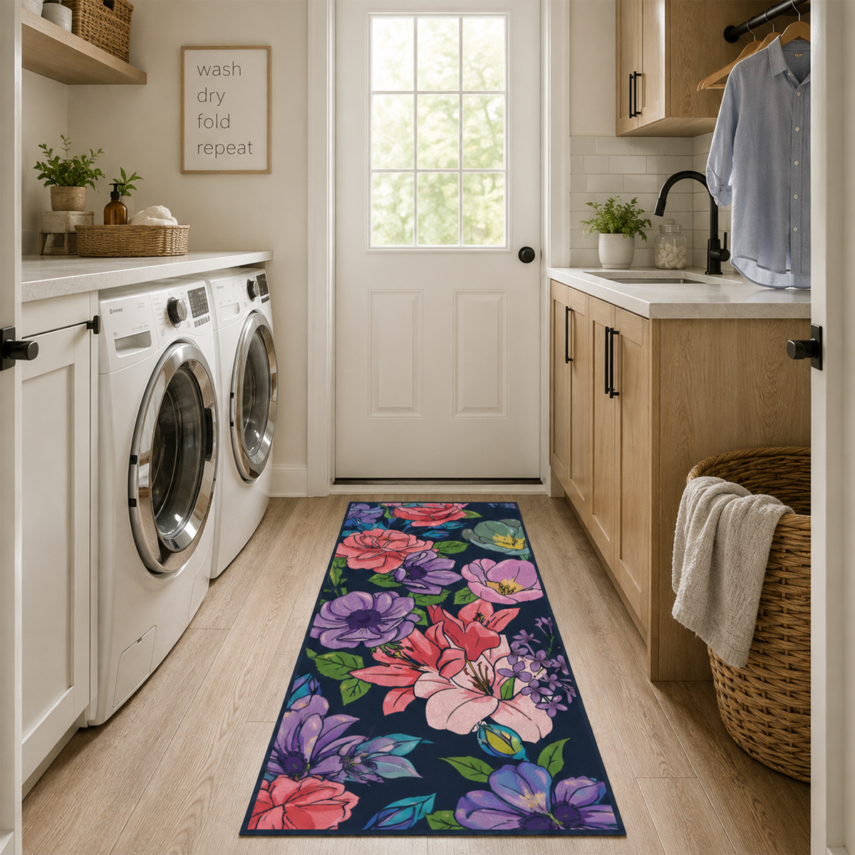 Bold Floral Garden Washable Area Rug