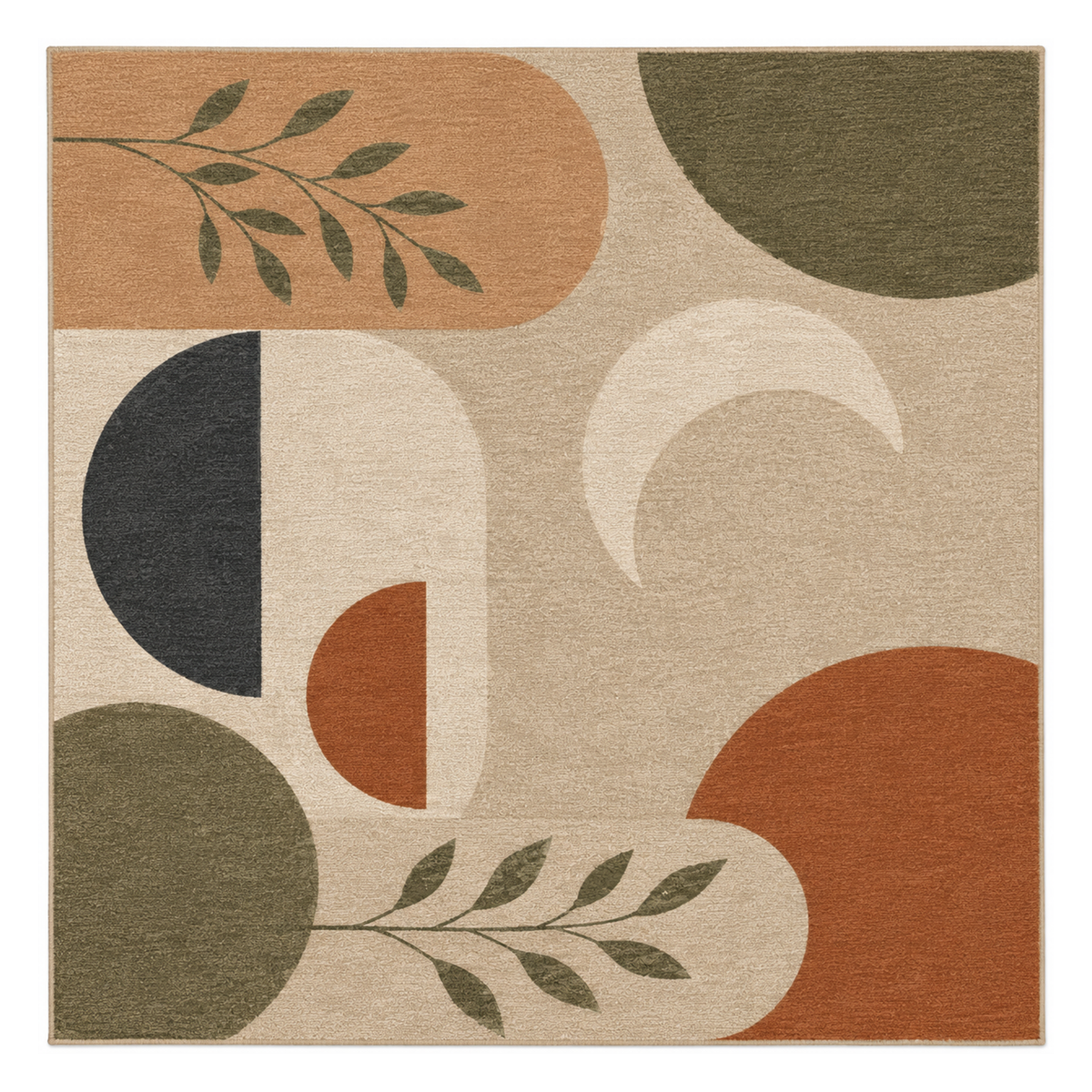 Modern Botanical Geometric Washable Area Rug