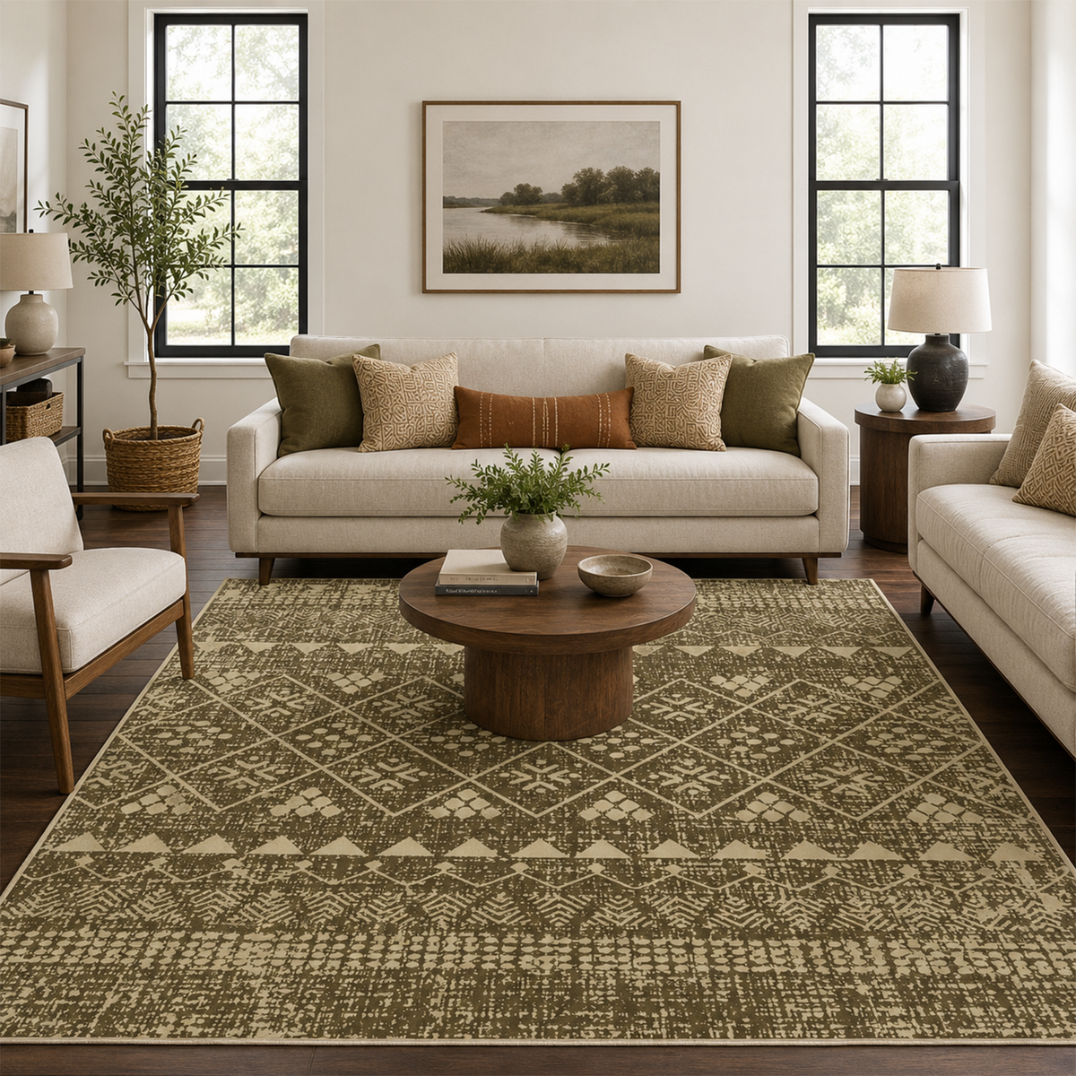 Olive Woven Diamond Kilim Rug