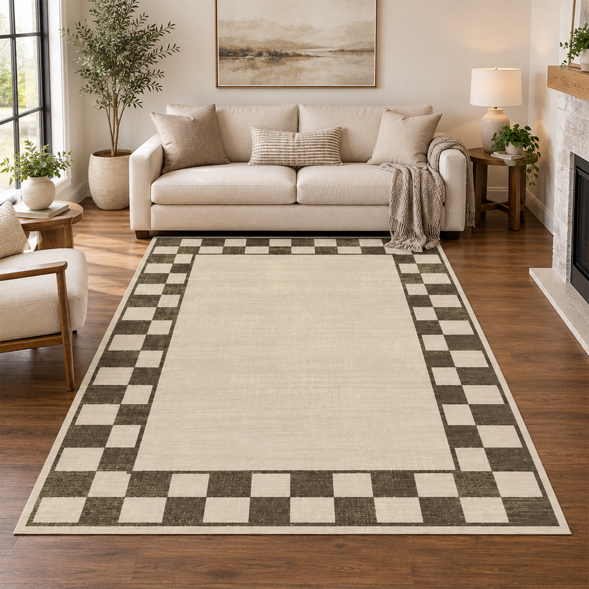 Espresso Check Frame Rug