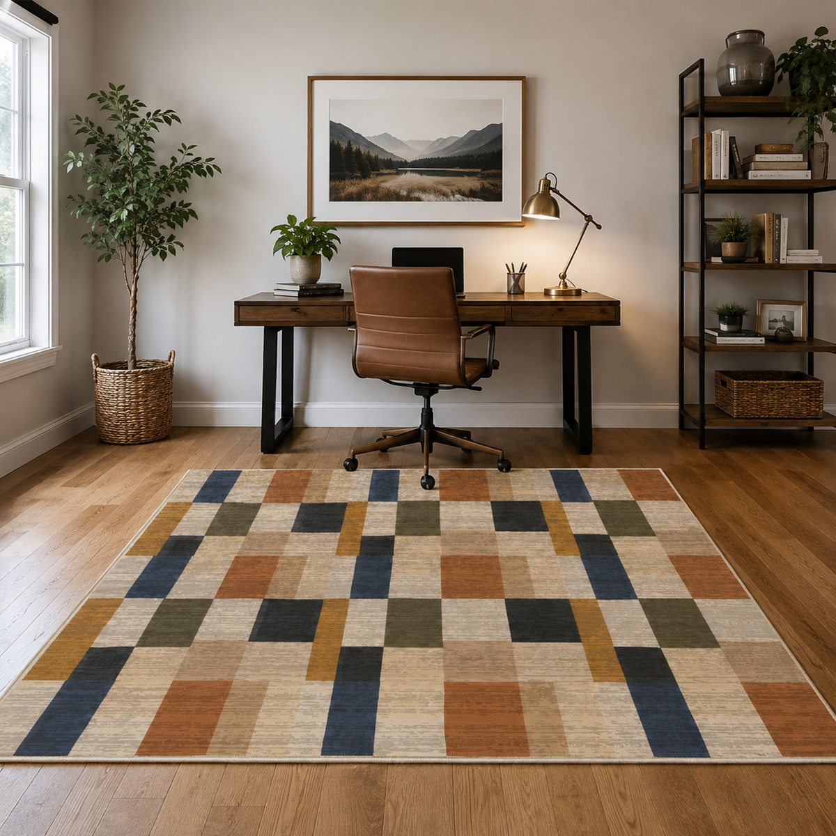 Multicolor Patchwork Grid Rug
