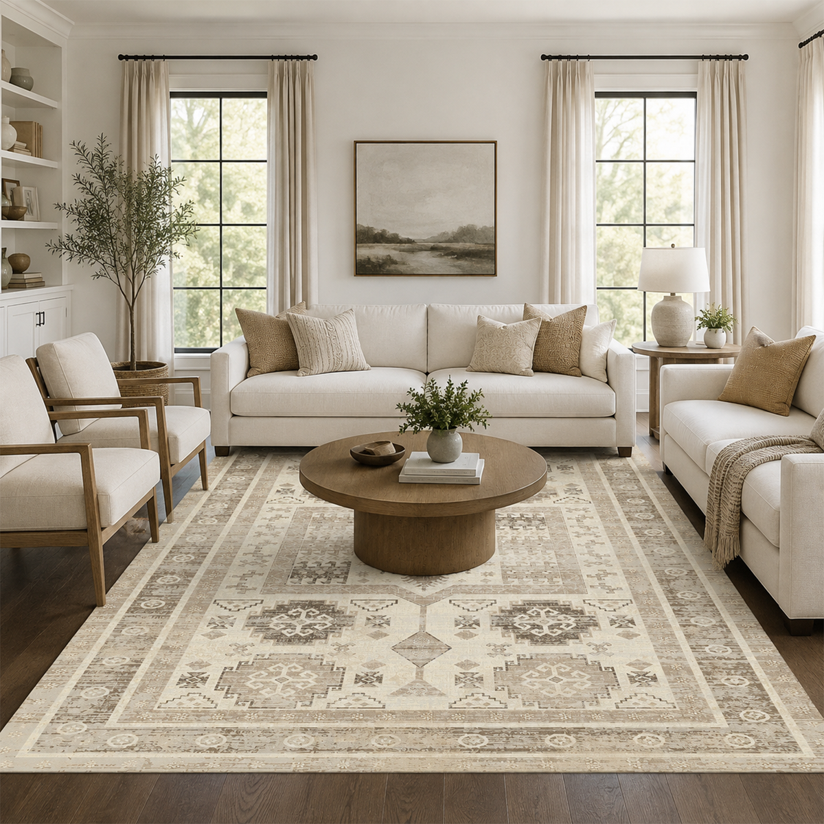 Ivory Geometric Vintage Rug