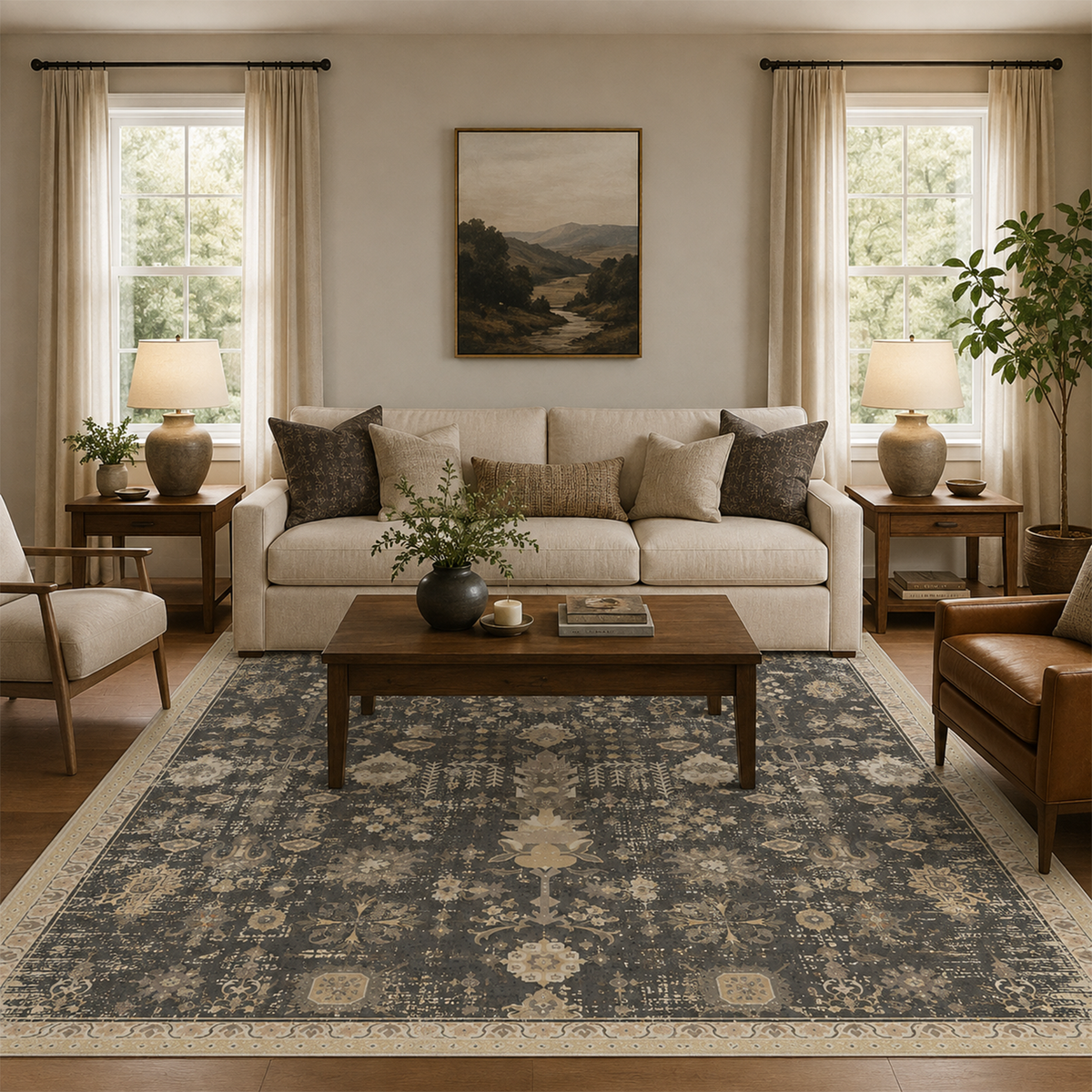 Charcoal Tree of Life Rug