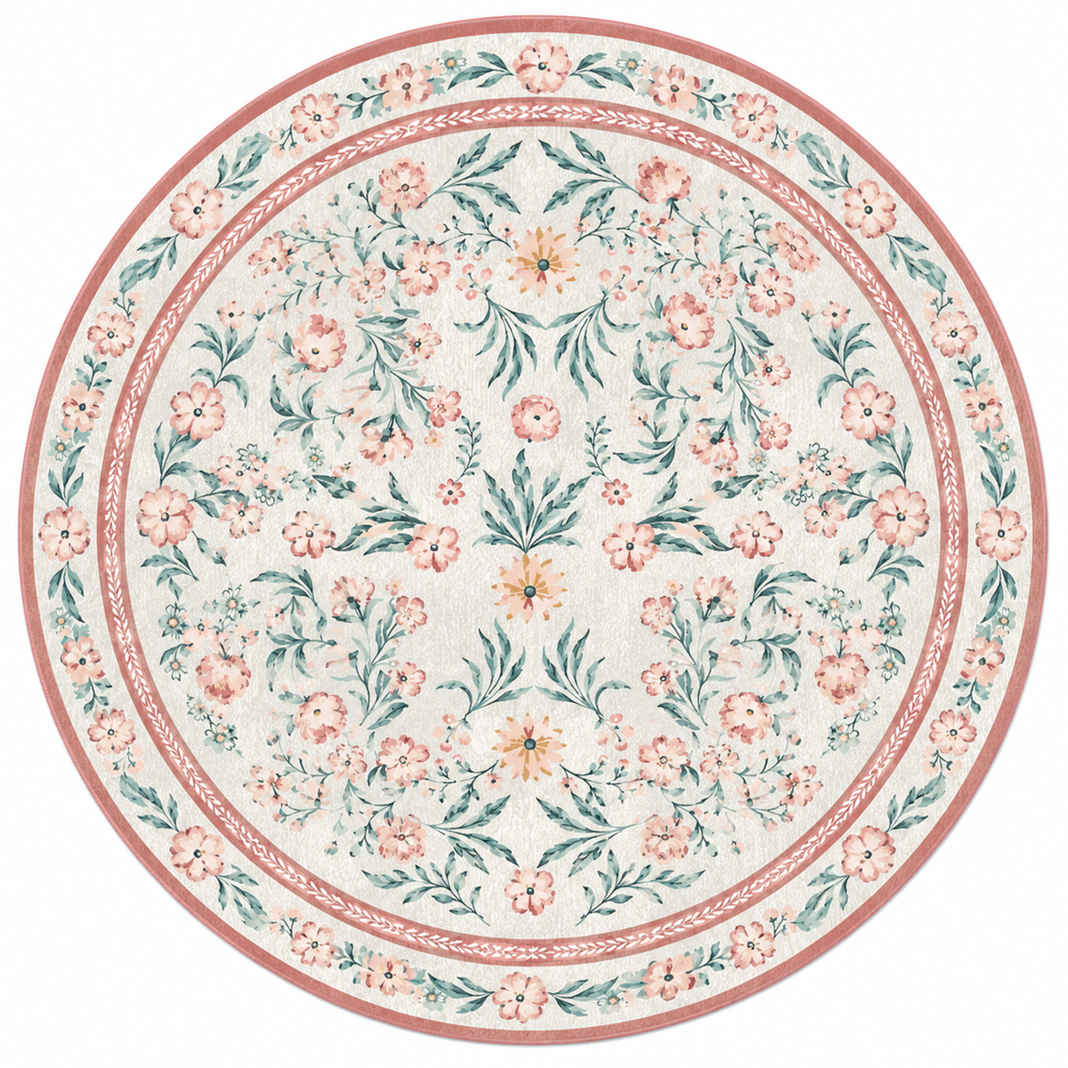 Vintage Peach Floral Botanical Washable Area Rug