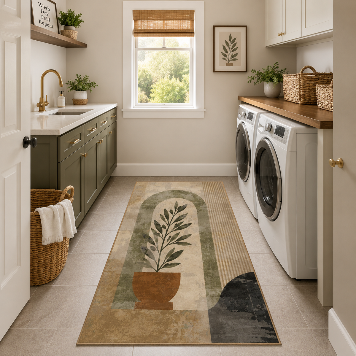 Olive Arch Bohemian Washable Rug